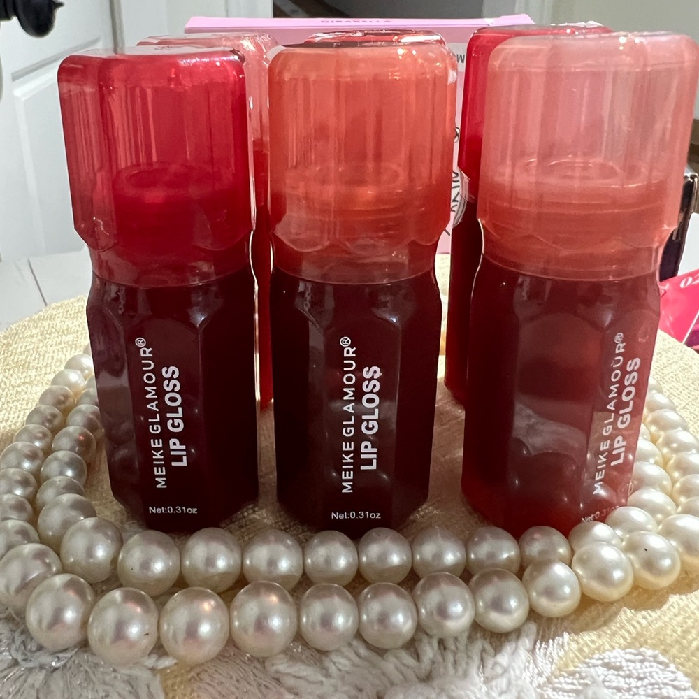 MEIKE Glamour Lip Gloss Trio — Red, Coral, Peach Tints
